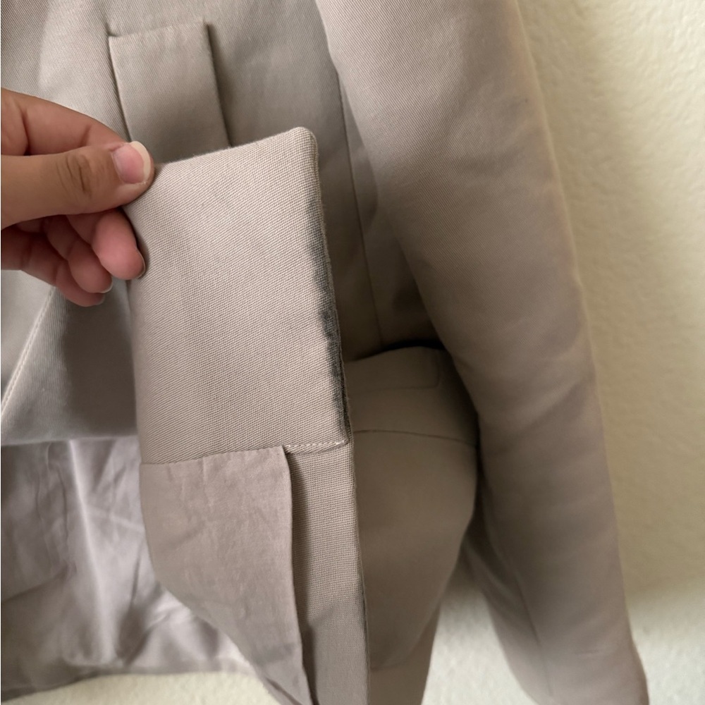 Ba&Sh Beige Taupe Cotton And Virgin Wool Boxy Fit Snap Button Coat Jacket View 6